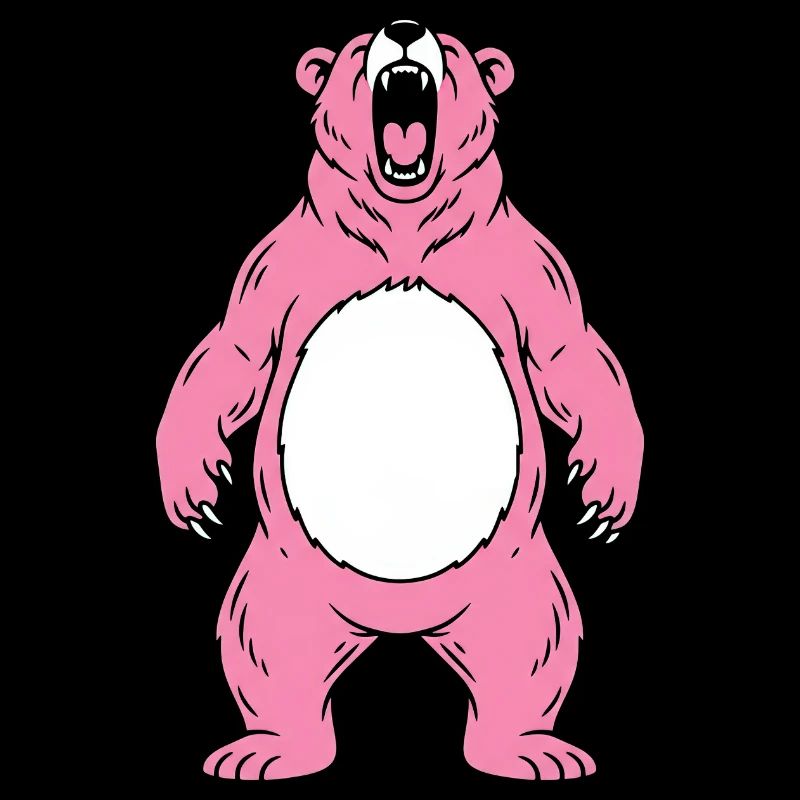 Pink Bear Roars With White Belly