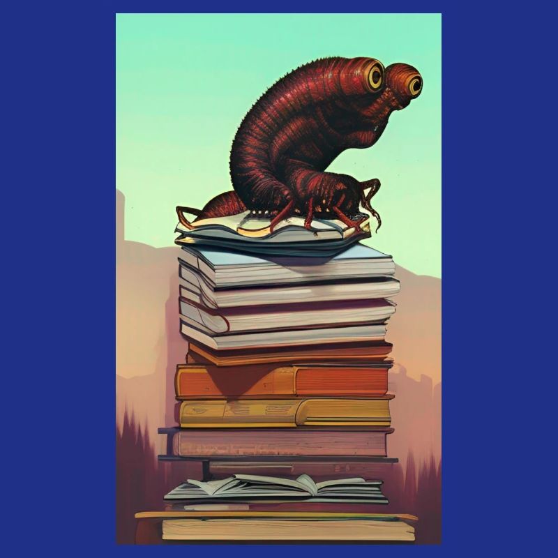 Comic Cartoon Creepy Bookworm Book Stack