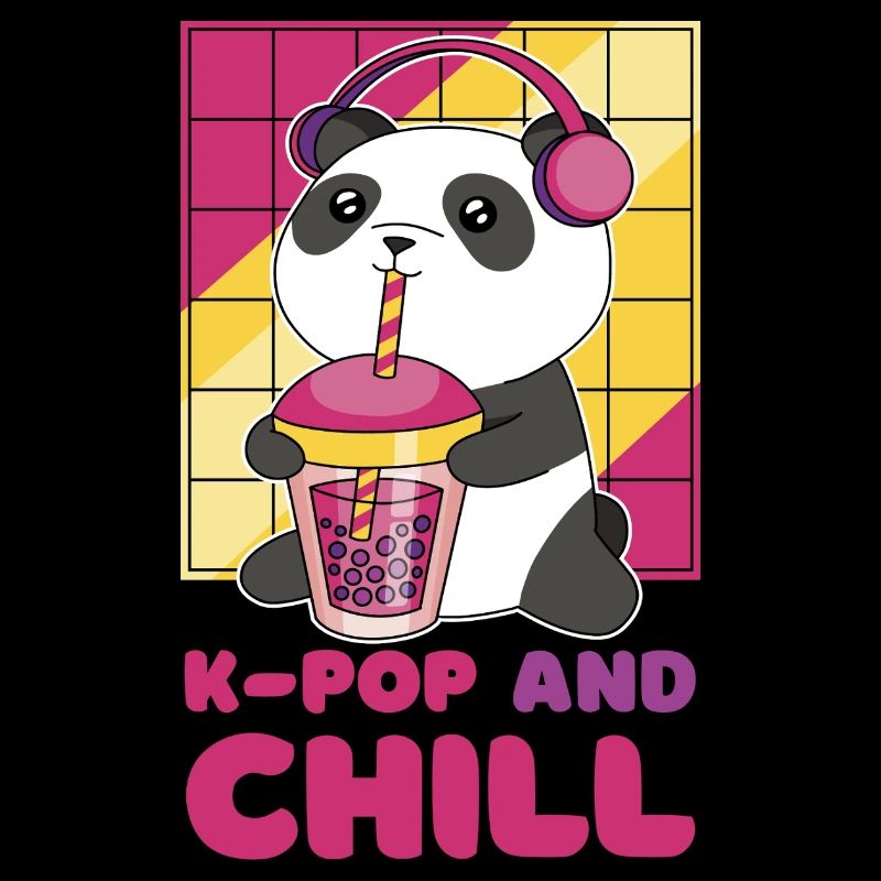 Kawaii Panda mit Kopfhörern und Bubble Tea