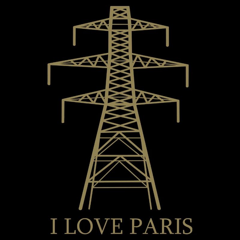 Power pylon as Eiffel Tower "I Love Paris" satire