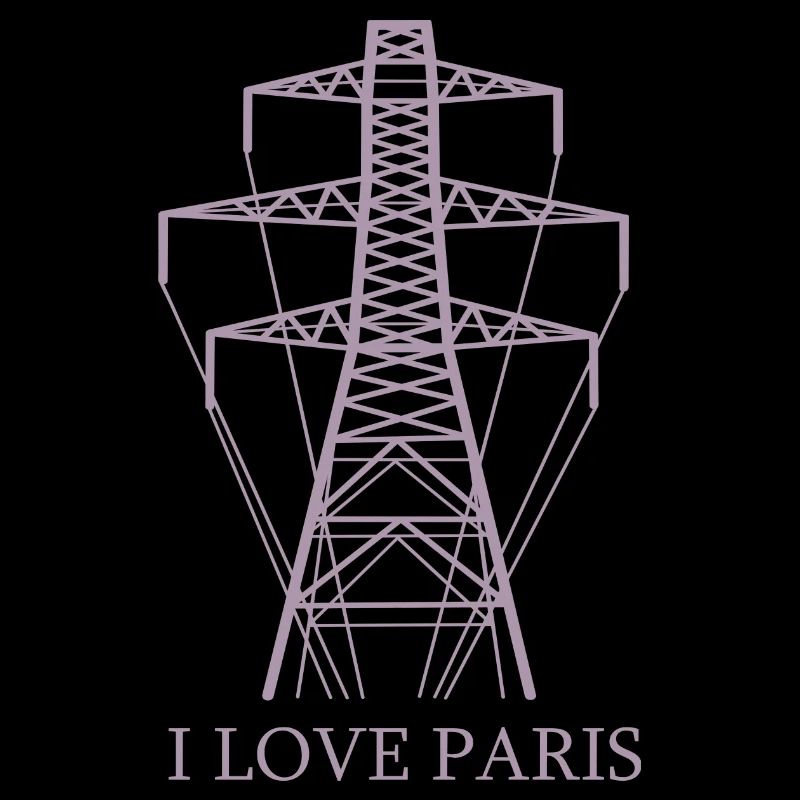 Power pylon as Eiffel Tower "I Love Paris" satire