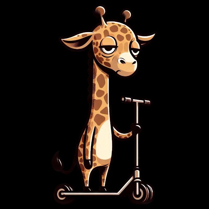 Mürrische Giraffe auf Roller Comic Spaß