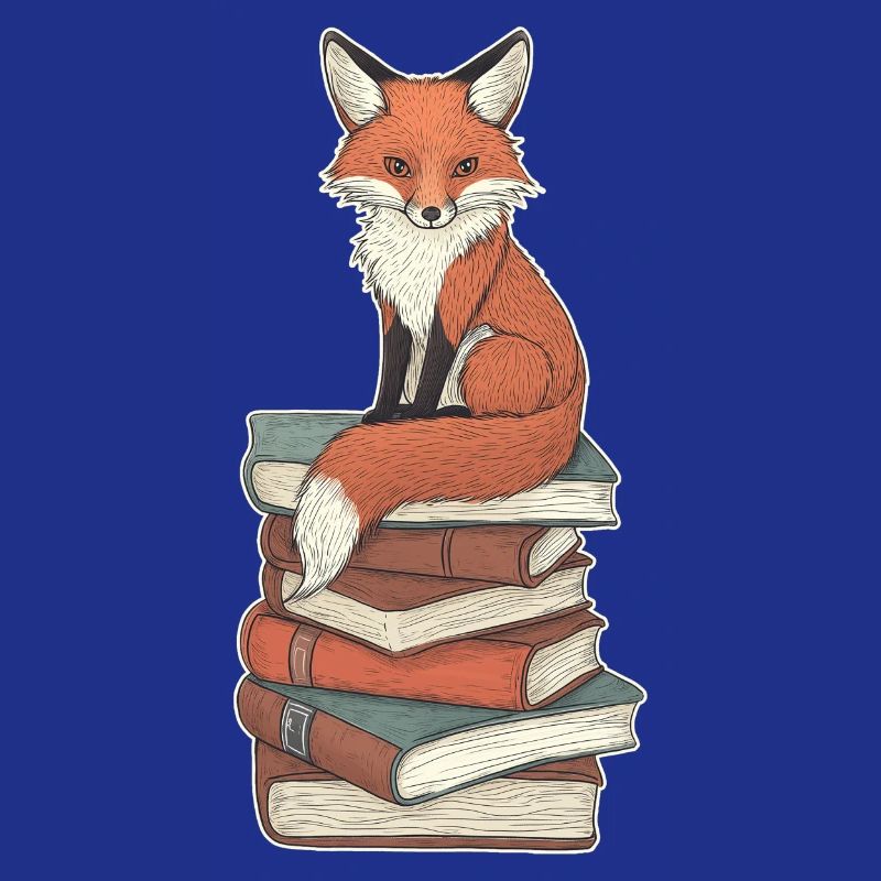 Fox on stack of books