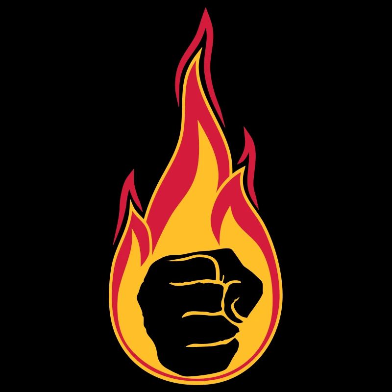 flammes chaudes brûlent la main de poing de feu serré