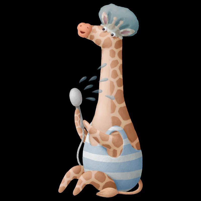 Nette Giraffe die eine Dusche nimmt mit Badehaube