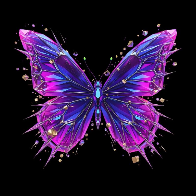 Papillon en cristal 3D – Effet Chrome