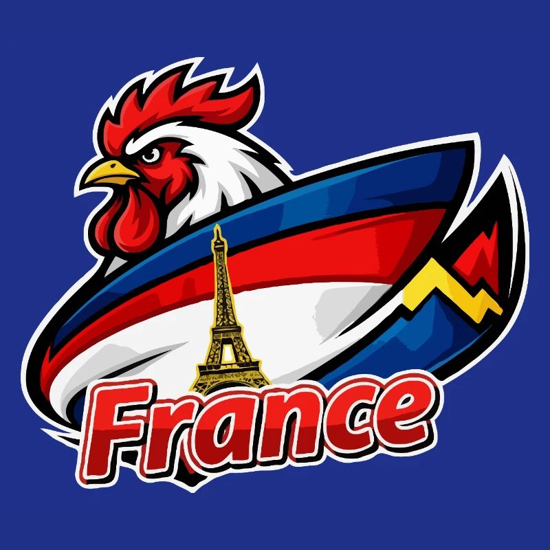 French rooster with Eiffel Tower flag
