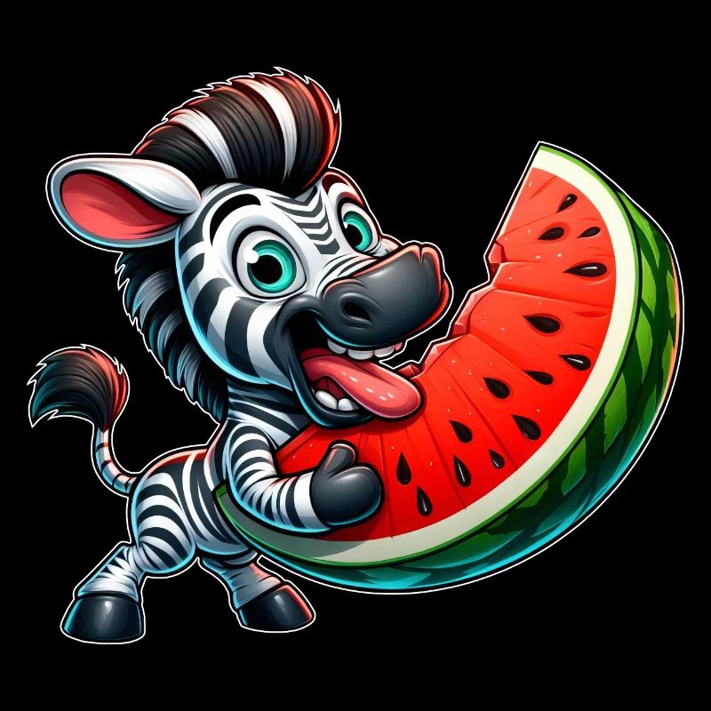 Cute whimsical zebra with watermelon and wide