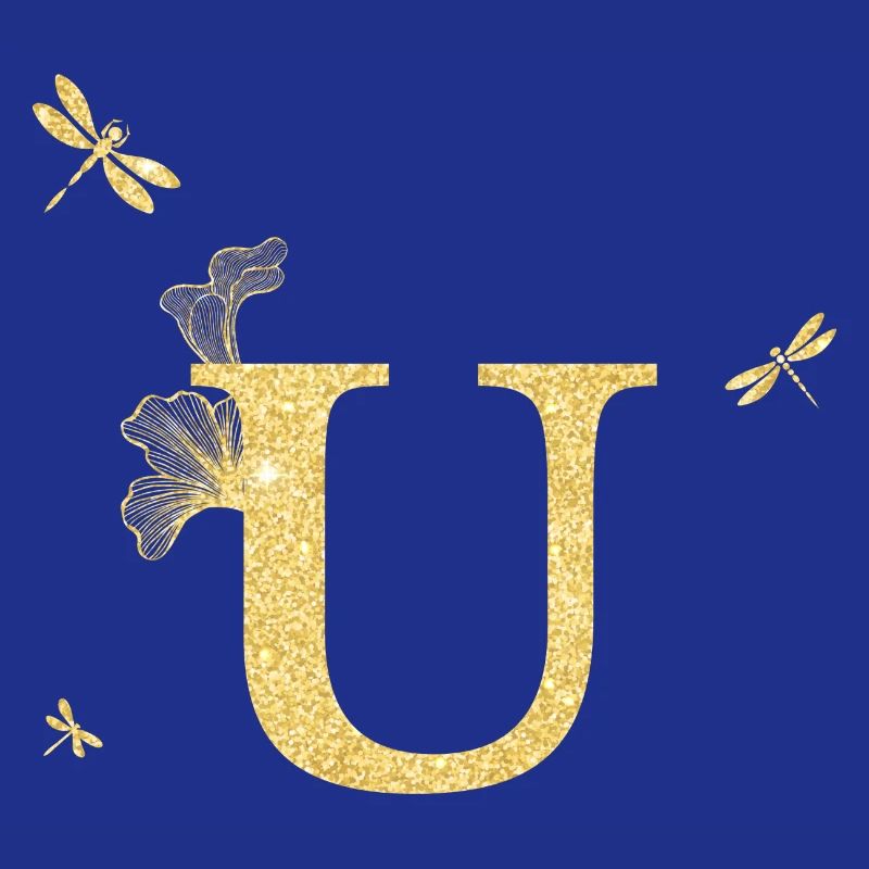 Buchstabe u Goldene Glitzer Libelle - Geschenkidee