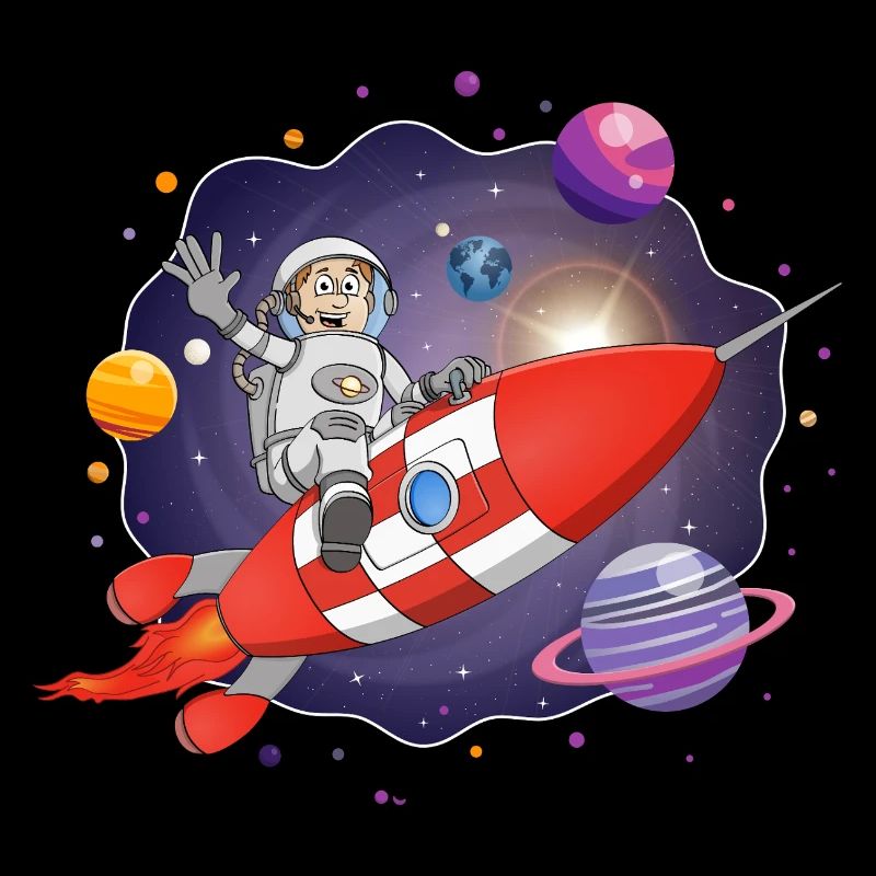 The astronaut on the red rocket in space