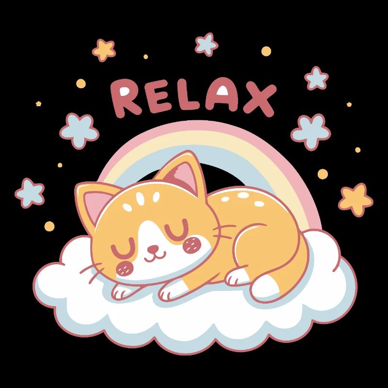 Relaxed Kitten Rainbow on Cloud