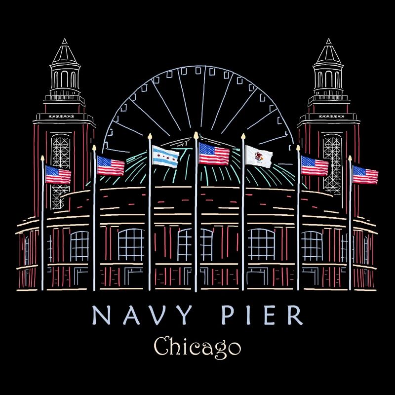 Chicago, Navy Pier Hand Drawn
