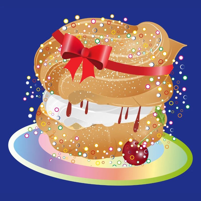 Ein gefüllter Windbeutel mit Geschenkschleife