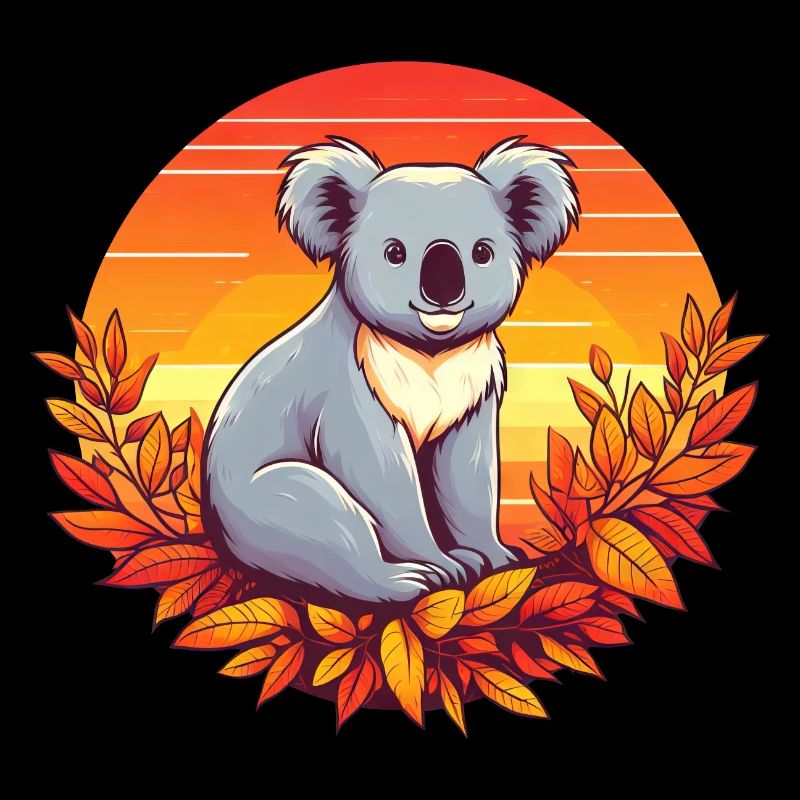 Koala d’automne aux feuilles colorées