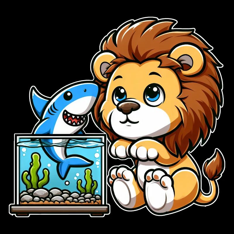 Lion dans l’aquarium : Poissons et requins
