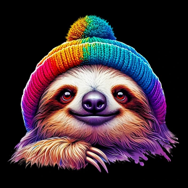 Sloth with wool cap hat