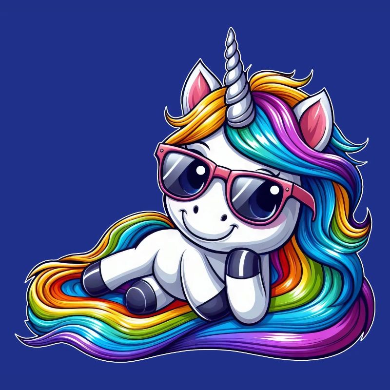 Cool unicorn rainbow riding waves relaxing