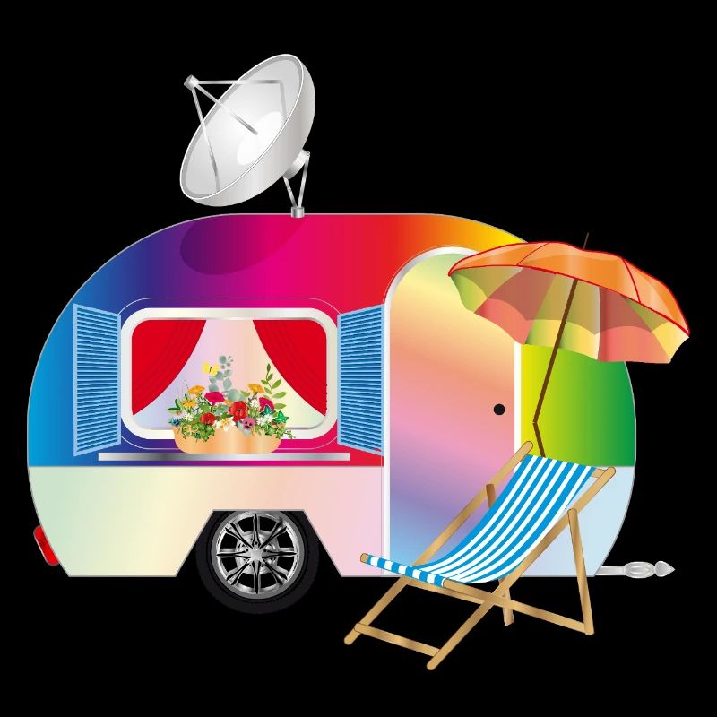 Bunter Retro-Wohnwagen mit Liegestuhl