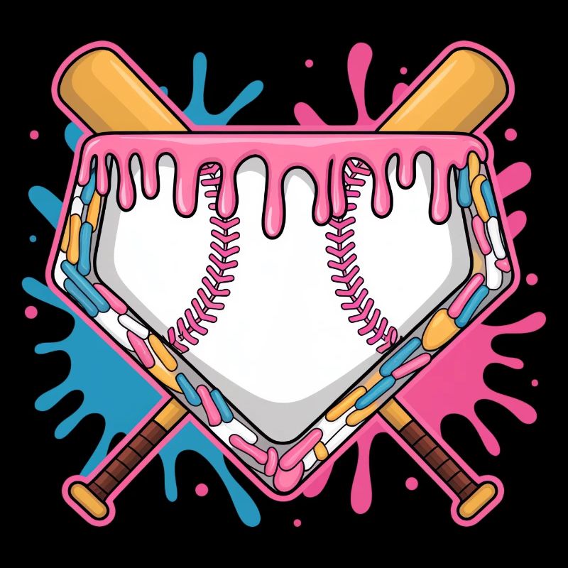 Plaque de baseball avec glaçage rose et batte