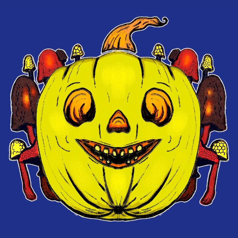 Grinning pumpkin with mushroom frame