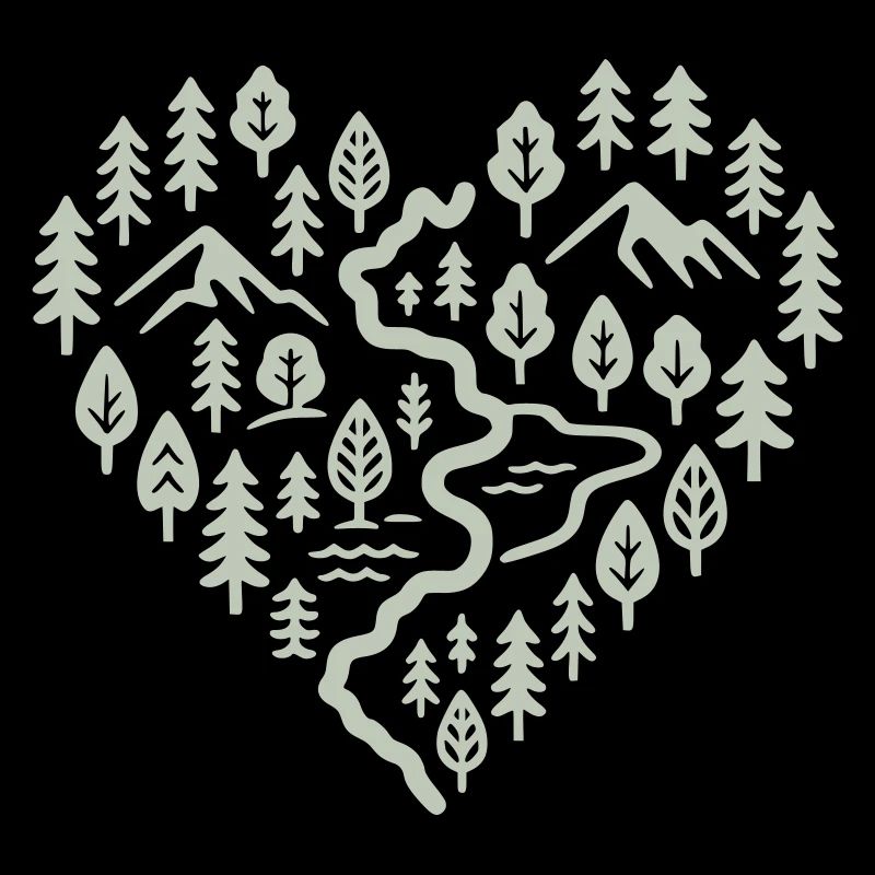 Herz mit Berg- und Waldlandschaft