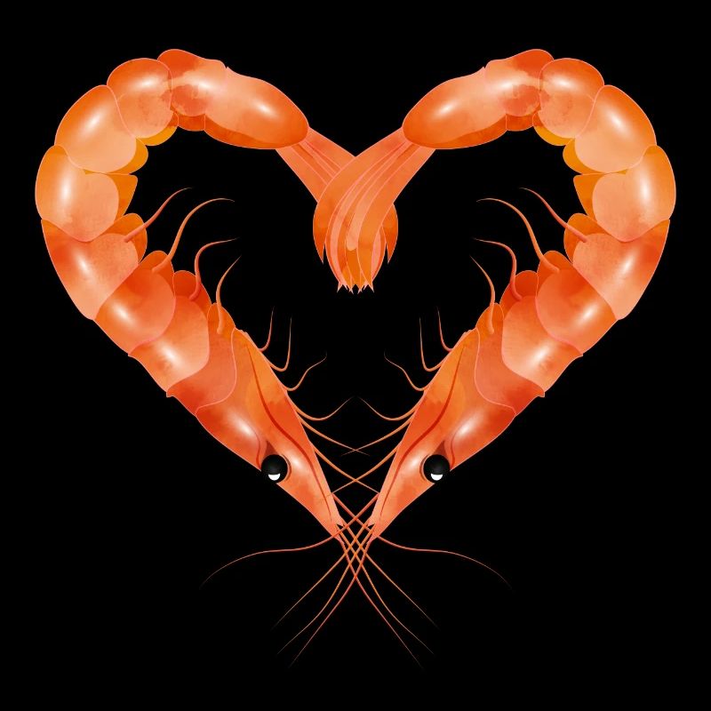 zwei Garnelen oder Shrimps in Herz Form gestaltet