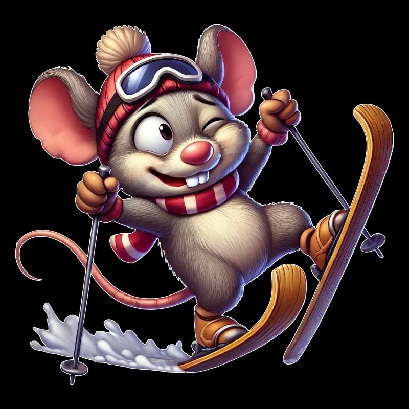Clumsy mouse on skis Winter fun