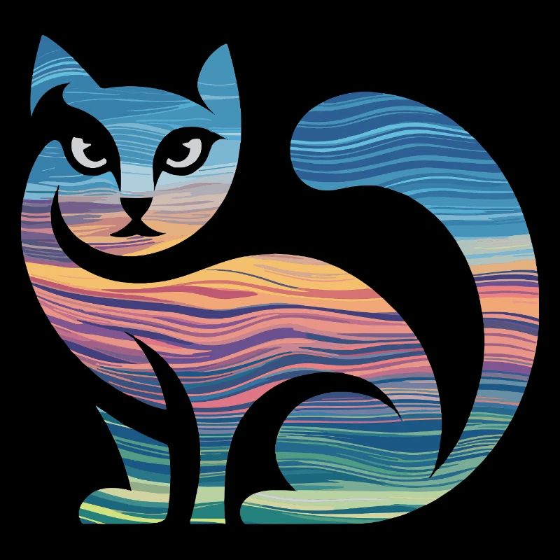 Silhouette colorée de chat avec coucher de soleil et