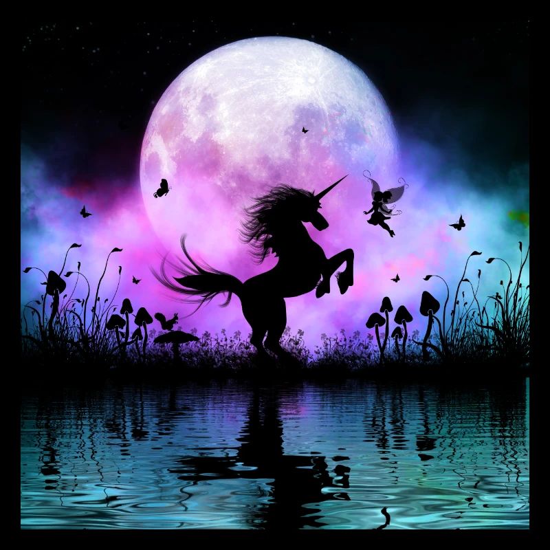 Wunderbares Einhorn mit Fee nachts