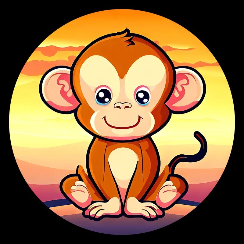 Cute Monkey Chimpanzee Sunset Design