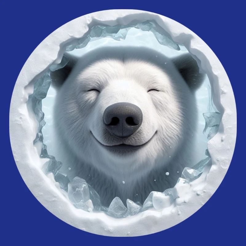 Lachender Eisbär schaut durch Loch aus Eis