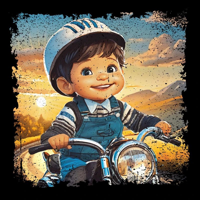 Little boy on old motorcycle