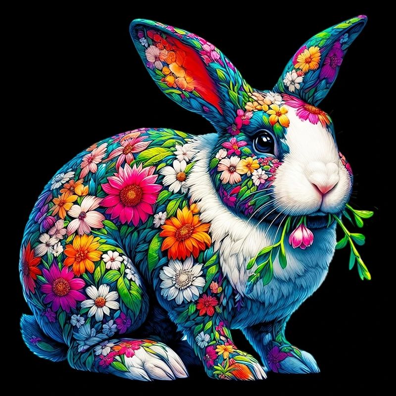 Lapin décoré de fleurs