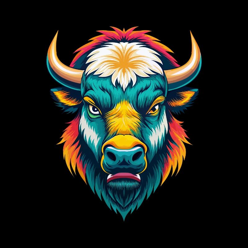 Bison mignon kawaii dessin animé Clipart visage d’animal