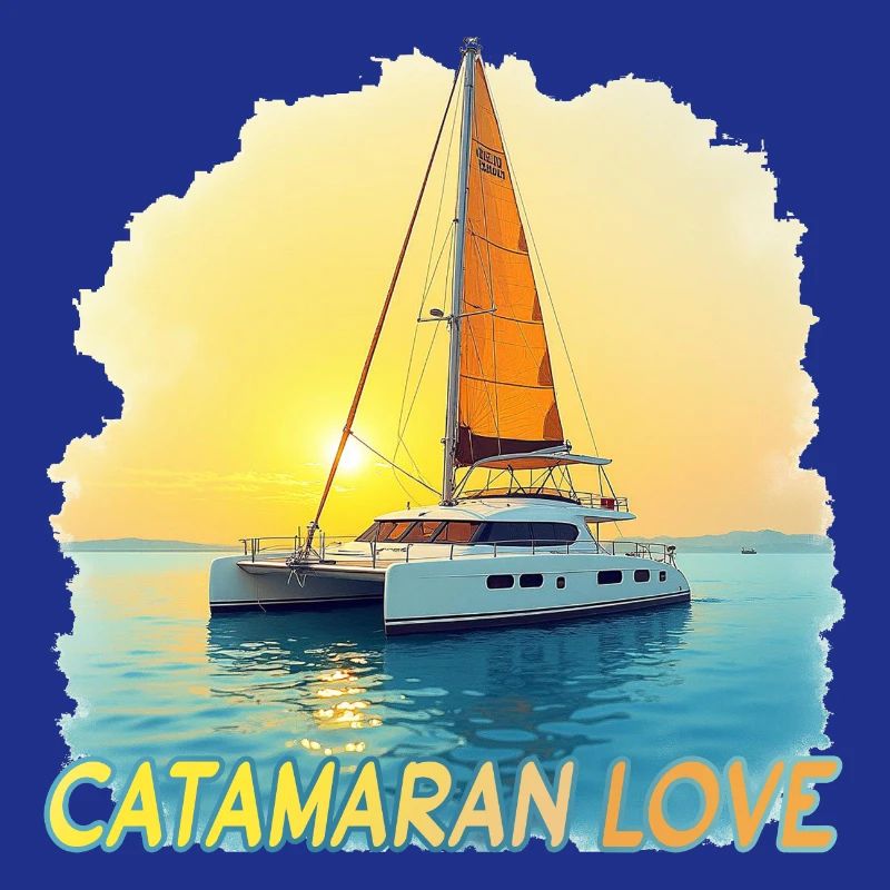 Catamaran Amour, Mer, Voile, Capitaine, Chat, Chat