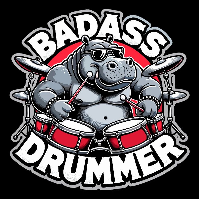 Badass Drummer Hippo Cool Gift