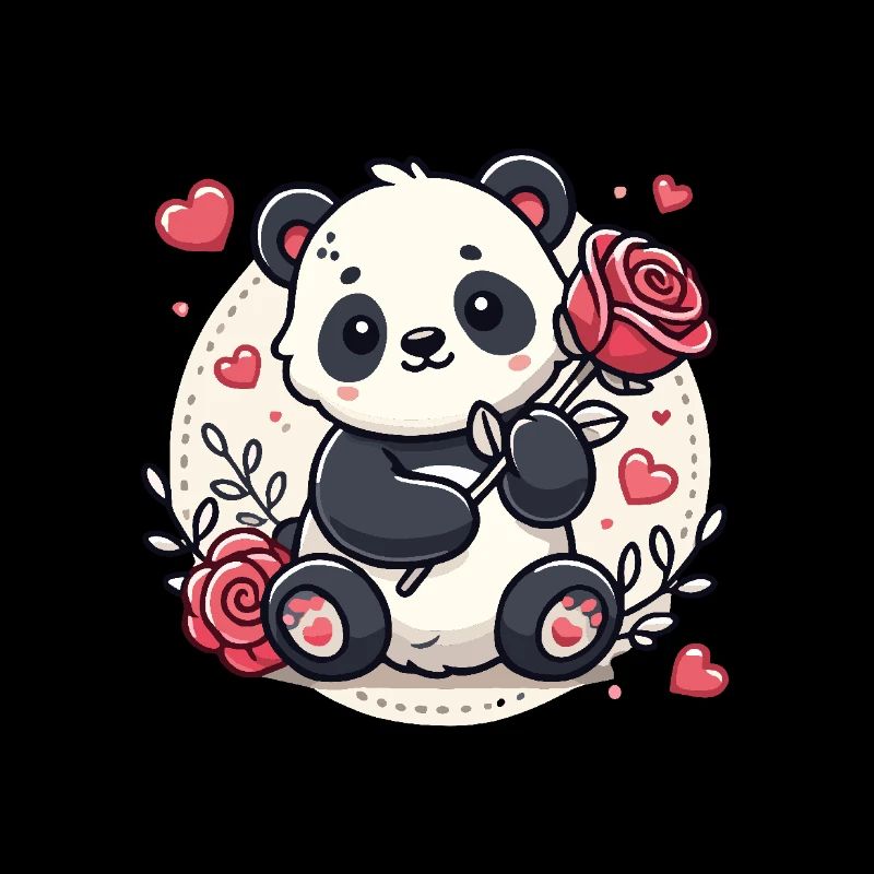 Verliebter Panda mit einer Rose in der Pfote