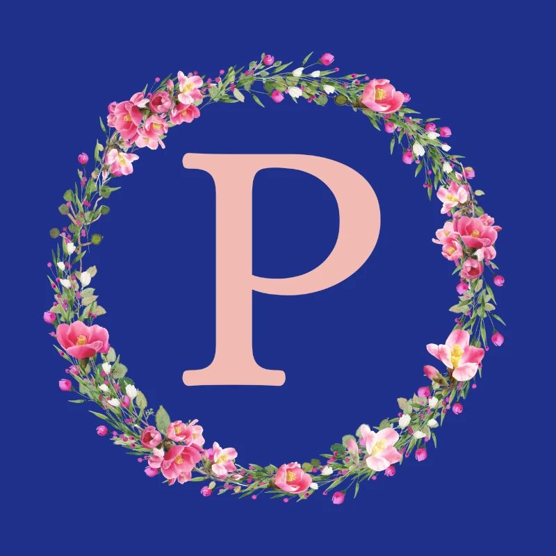P Monogramm, Blumen-Kranz, personalisierbar