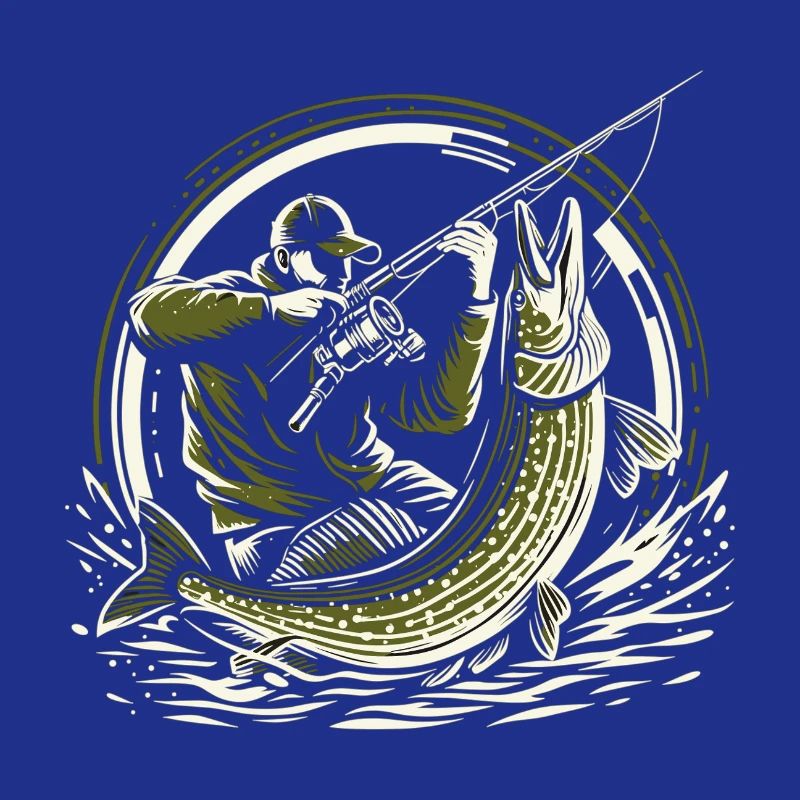 Pêche Pêcheur Brochet Poisson Géant Vert Olive Cadeau