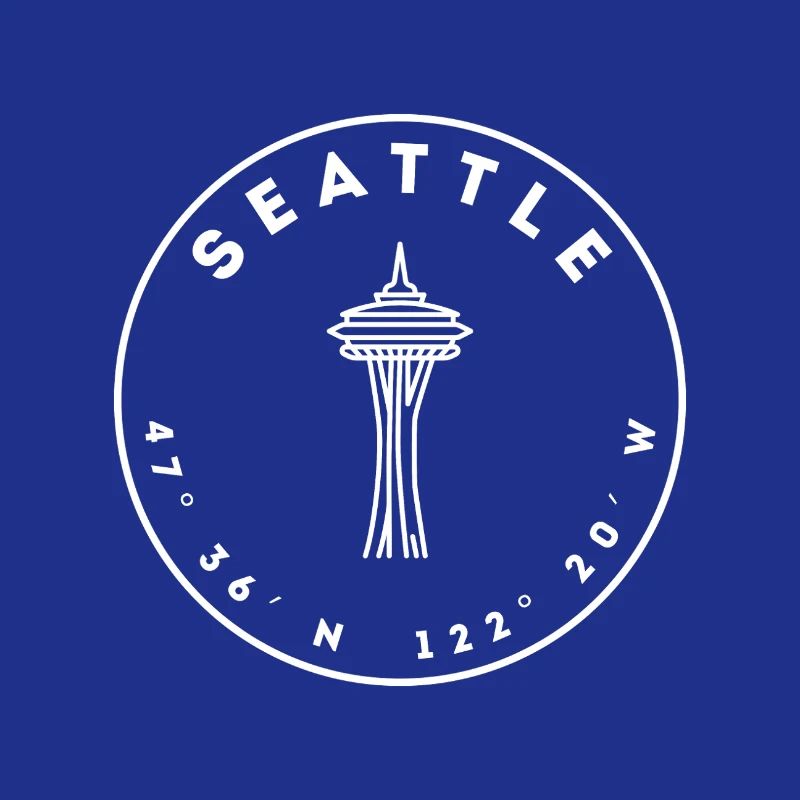 Seattle mit Space Needle und Koordinaten