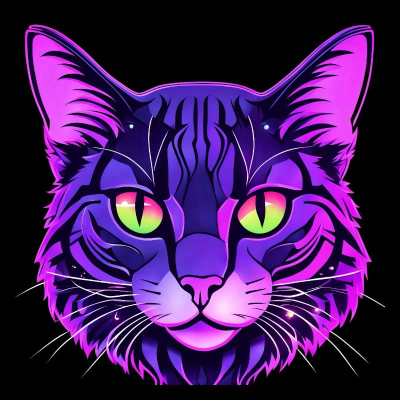 Portrait de chat aux couleurs néon