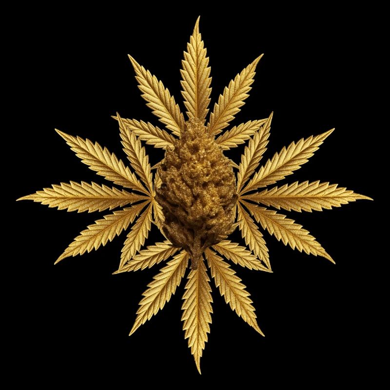 Goldene Hanfblätter mit Bud