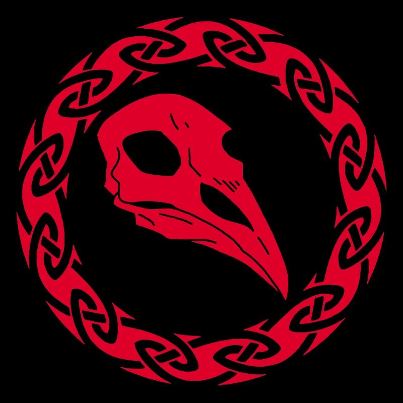 Red Viking Raven Skull