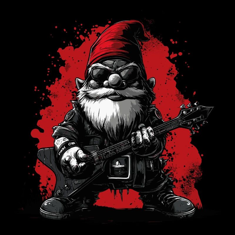 Garden gnome rocker plays guitar