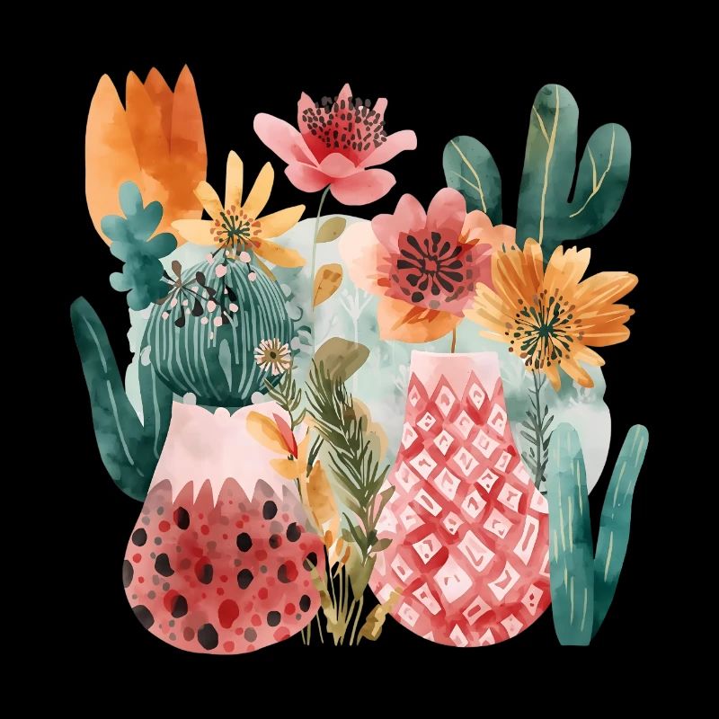 Cactus et fleurs à l’aquarelle – Pastel Nature Aesthetics
