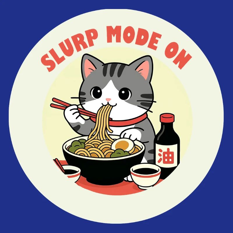 Chaton mangeant Ramen Mode Slurp