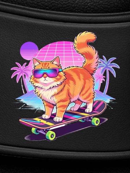 Retro Synthwave Cat Skateboard