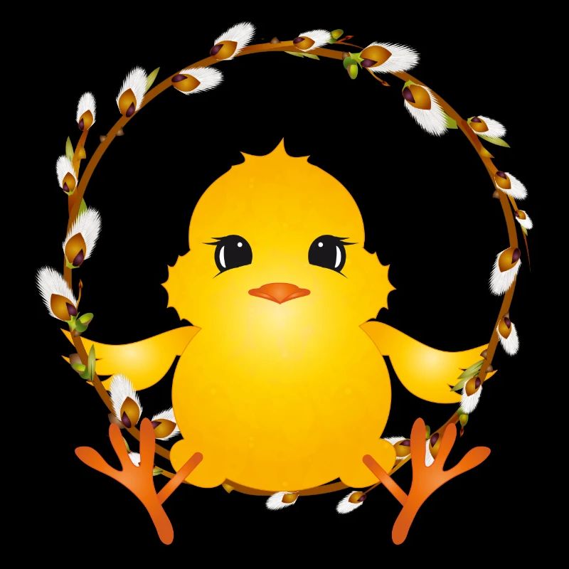cute fluffy chick in willow wreath