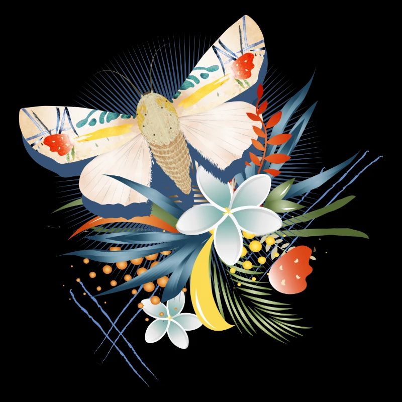 Papillon rare avec des fleurs exotiques