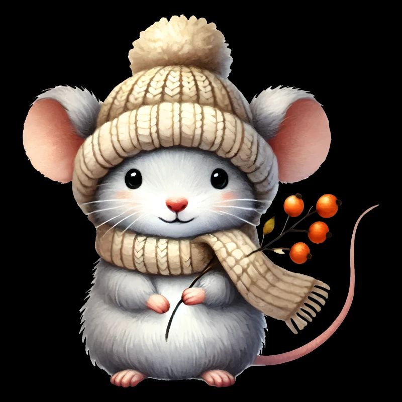 Adorable mouse with a warm knitted hat
